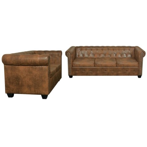 2 sofy Chesterfield: 2-osobowa i 3-osobowa, brązowe 2 sofy Chesterfield: 2-osobowa i 3-osobowa, brązowe