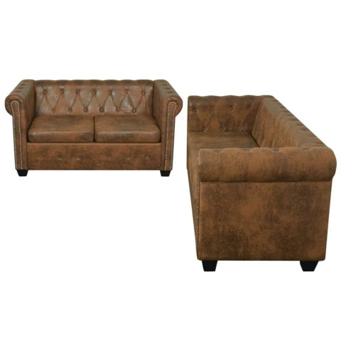 2 sofy Chesterfield: 2-osobowa i 3-osobowa, brązowe 2 sofy Chesterfield: 2-osobowa i 3-osobowa, brązowe