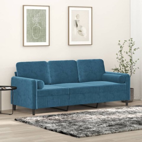 3-osobowa sofa z poduszkami, niebieska, 180 cm, aksamit