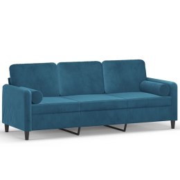 3-osobowa sofa z poduszkami, niebieska, 180 cm, aksamit