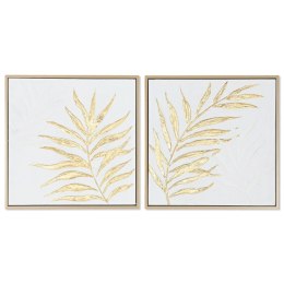 Obraz Home ESPRIT Biały Złoty Płótno Drewno MDF Nowoczesny Liść roślin 42 x 4 x 42 cm (2 Sztuk)