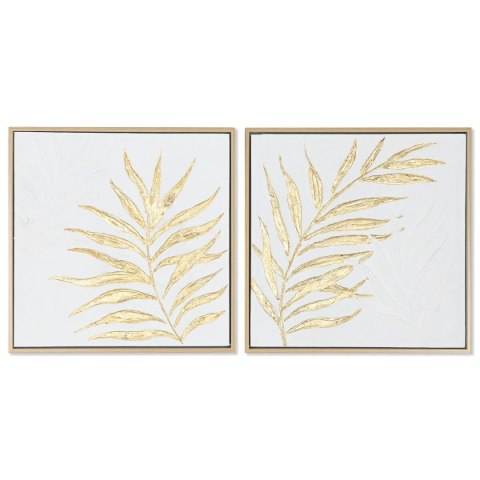 Obraz Home ESPRIT Biały Złoty Płótno Drewno MDF Nowoczesny Liść roślin 42 x 4 x 42 cm (2 Sztuk)