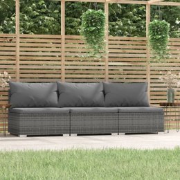 3 Seat Patio Sofa with Cushions Gray Poly Rattan