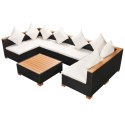 7 Piece Patio Lounge Set with Cushions Poly Rattan Black