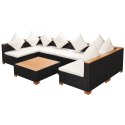 7 Piece Patio Lounge Set with Cushions Poly Rattan Black