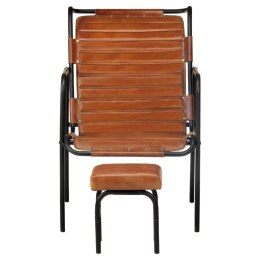 Fotel wypoczynkowy z podnóżkiem, brązowy, skóra naturalna