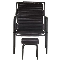 Fotel wypoczynkowy z podnóżkiem, czarny, skóra naturalna