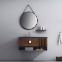 Okrągłe lustro ścienne 80 cm wiszące na pasku nowoczesne czarna rama ModernHome