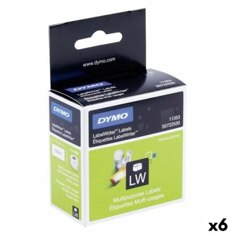 Etykiety do Drukarki Dymo Biały Czarny 1000 Części 13 x 25 mm (6 Sztuk)