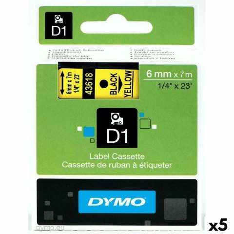 Laminowana Taśma do Drukarki Etykiet Dymo D1 43618 6 mm LabelManager™ Żółty (5 Sztuk)