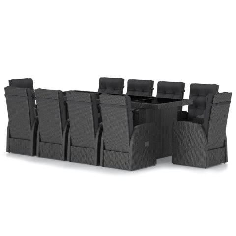 11-cz. zestaw mebli ogrodowych z poduszkami, rattan PE, czarny