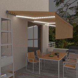 Ręcznie zwijana markiza z zasłoną i LED, 6x3 m, żółto-biała