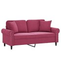 2-osobowa sofa z poduszkami, winna czerwień, 140 cm, aksamit