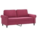 2-osobowa sofa z poduszkami, winna czerwień, 140 cm, aksamit