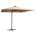 Parasol wiszący z LED i stalowym słupkiem, 250x250 cm, taupe