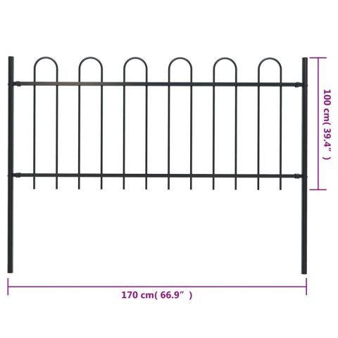 Panel ogrodzeniowy z zaokrąglonymi końcami, 1,7 m, czarny