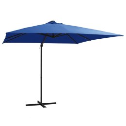 Parasol wiszący z LED i stalowym słupkiem 250x250 cm, niebieski