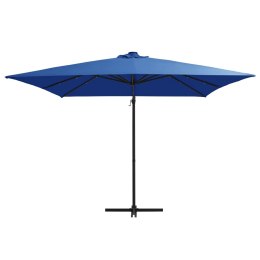 Parasol wiszący z LED i stalowym słupkiem 250x250 cm, niebieski