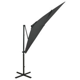 Parasol wiszący z lampkami LED i słupkiem, antracytowy, 250 cm