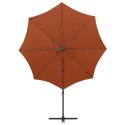 Parasol wiszący z lampkami LED i słupkiem, terakota, 300 cm