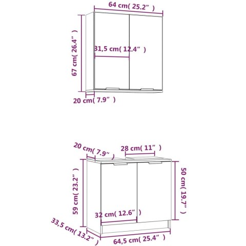2-częściowy zestaw szafek łazienkowych, szary dąb sonoma