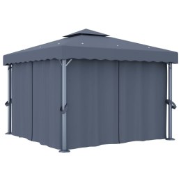 VidaXL Altana ogrodowa z zasłonami, 3 x 3 m, antracytowa, aluminium