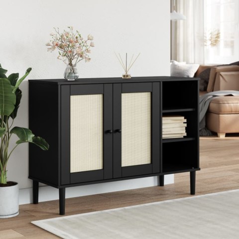 Sideboard SENJA Rattan Look Black 44.1"x15.7"x31.5" Solid Wood Pine