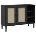 VidaXL Sideboard SENJA Rattan Look Black 44.1"x15.7"x31.5" Solid Wood Pine