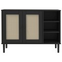 Sideboard SENJA Rattan Look Black 44.1"x15.7"x31.5" Solid Wood Pine