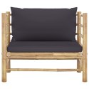 Sofa ogrodowa z ciemnoszarymi poduszkami, bambusowa