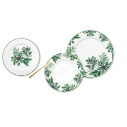 Naczynia DKD Home Decor Biały Kolor Zielony Porcelana Liść roślin Boże Narodzenie 18 Części 27 x 27 x 2 cm