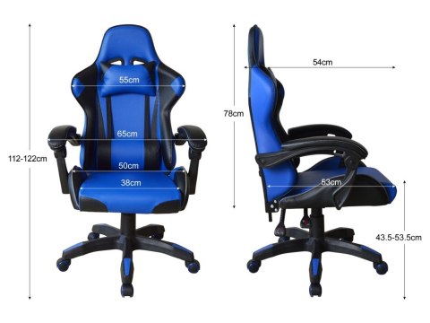 Ergonomiczny fotel gamingowy z poduszkami, niebieski Ergonomiczny fotel gamingowy z poduszkami, niebieski