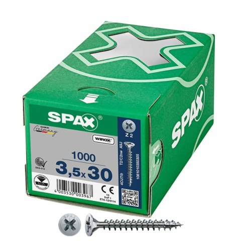 Pudełko śrubek SPAX Wirox Z2 Płaska głowa 3,5 x 30 mm 1000 Unidades