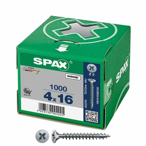 Pudełko śrubek SPAX Wirox Z2 Płaska głowa 4,0 x 16 mm 1000 Unidades