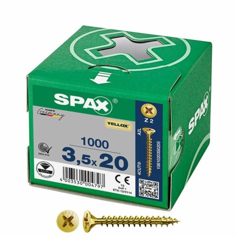 Pudełko śrubek SPAX Yellox Z2 Płaska głowa 3,5 x 20 mm 1000 Unidades