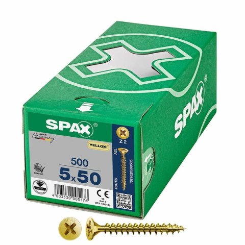 Pudełko śrubek SPAX Yellox Z2 Płaska głowa 5,0 x 50 mm 500 Sztuk