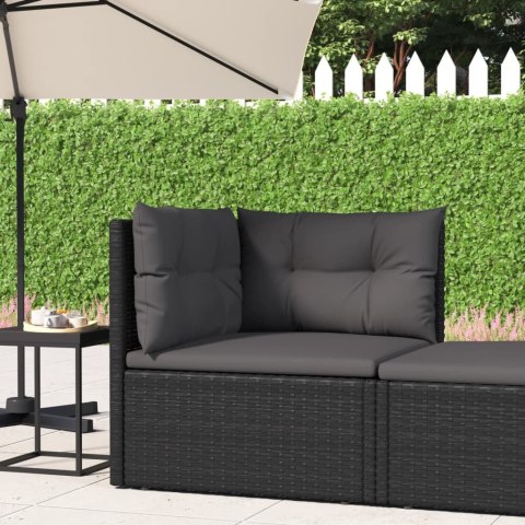 Patio Corner Sofa with Cushions Black Poly Rattan