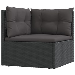 Patio Corner Sofa with Cushions Black Poly Rattan