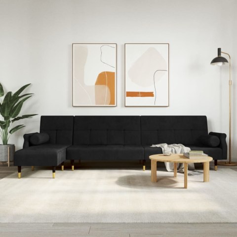 Sofa rozkładana L, czarna, 271x140x70 cm, aksamit