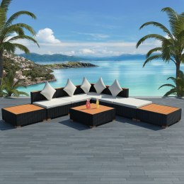 8 Piece Patio Lounge Set with Cushions Poly Rattan Black