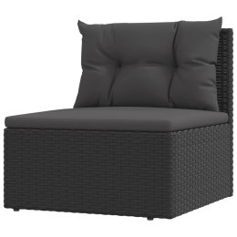 Patio Middle Sofa with Cushions Black Poly Rattan