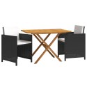 VidaXL 3 Piece Patio Dining Set with Cushions Black