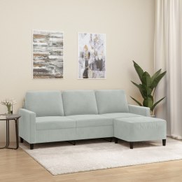 VidaXL 3-osobowa sofa z podnóżkiem, jasnoszara, 180 cm, aksamit