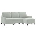 VidaXL 3-osobowa sofa z podnóżkiem, jasnoszara, 180 cm, aksamit