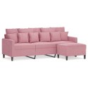 VidaXL 3-osobowa sofa z podnóżkiem, różowa, 180 cm, aksamitem