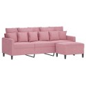 VidaXL 3-osobowa sofa z podnóżkiem, różowa, 180 cm, aksamitem