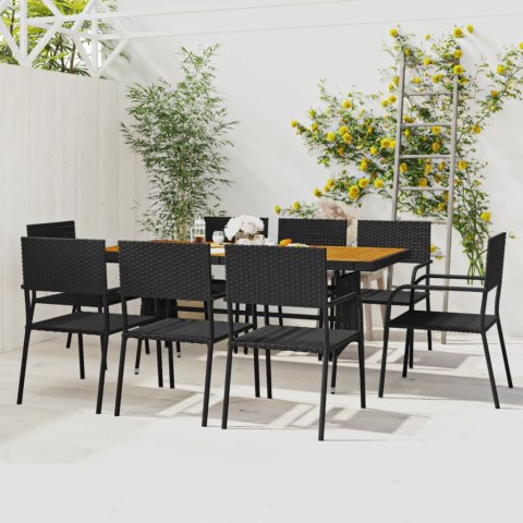 VidaXL 9 Piece Patio Dining Set Poly Rattan Black