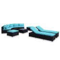 VidaXL 9 Piece Patio Lounge Set with Cushions Poly Rattan Blue