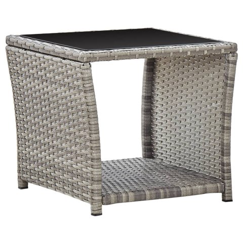 VidaXL Coffee Table Gray 17.7"x17.7"x15.7" Poly Rattan and Glass