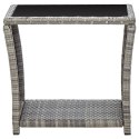 VidaXL Coffee Table Gray 17.7"x17.7"x15.7" Poly Rattan and Glass